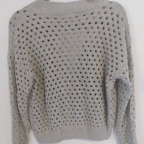 Elan Women's Open-Knit Zip-Up Sweater in Light Gray Size S - Picture 4 of 6